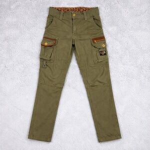 Edwin Exclusive Vintage RARE Utility Cargo Pants Olive Green Leather Trim 31x31